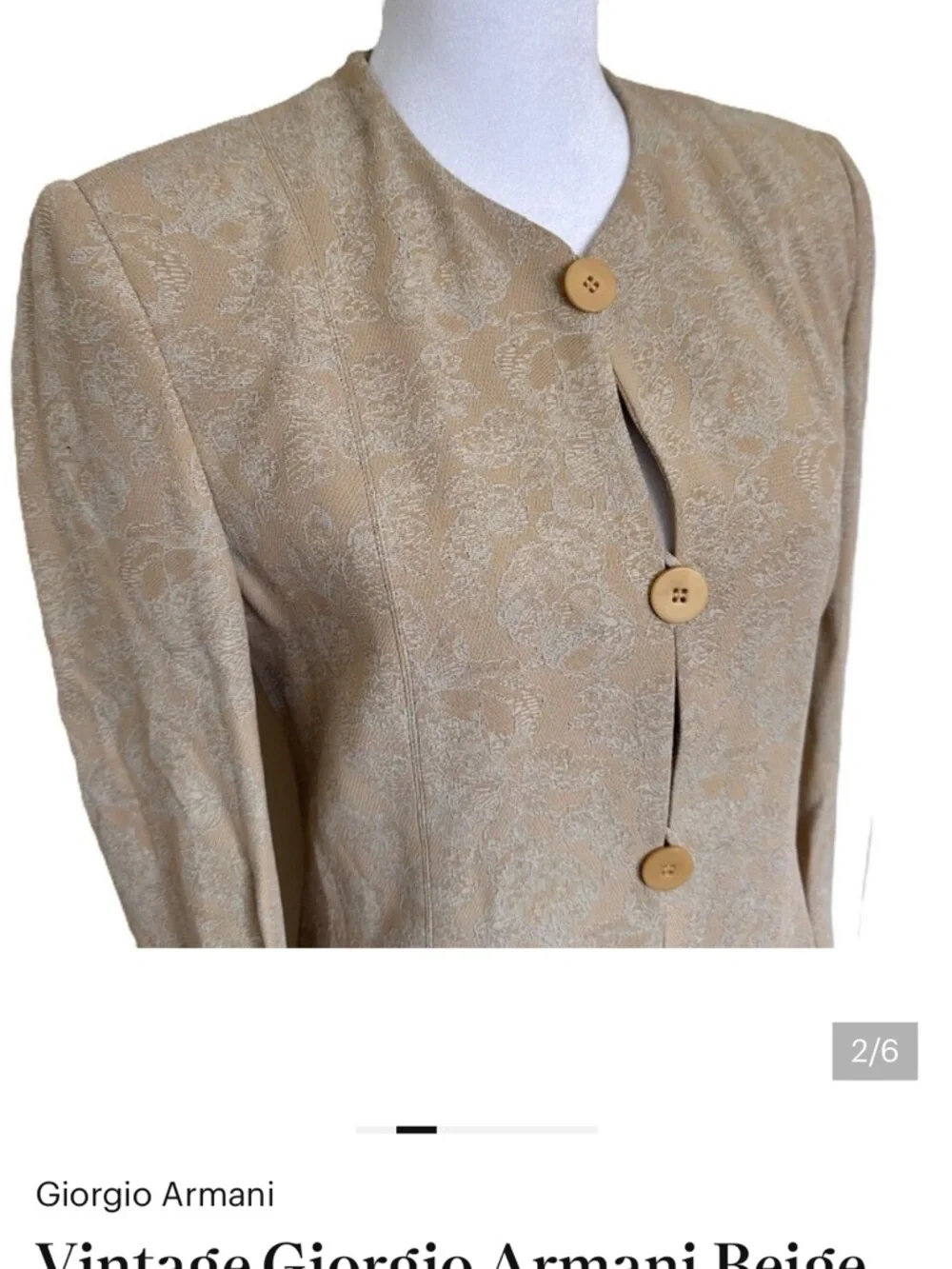 Vintage Giorgio Armani Beige Floral Brocade Skirted Blazer Women's Size 4